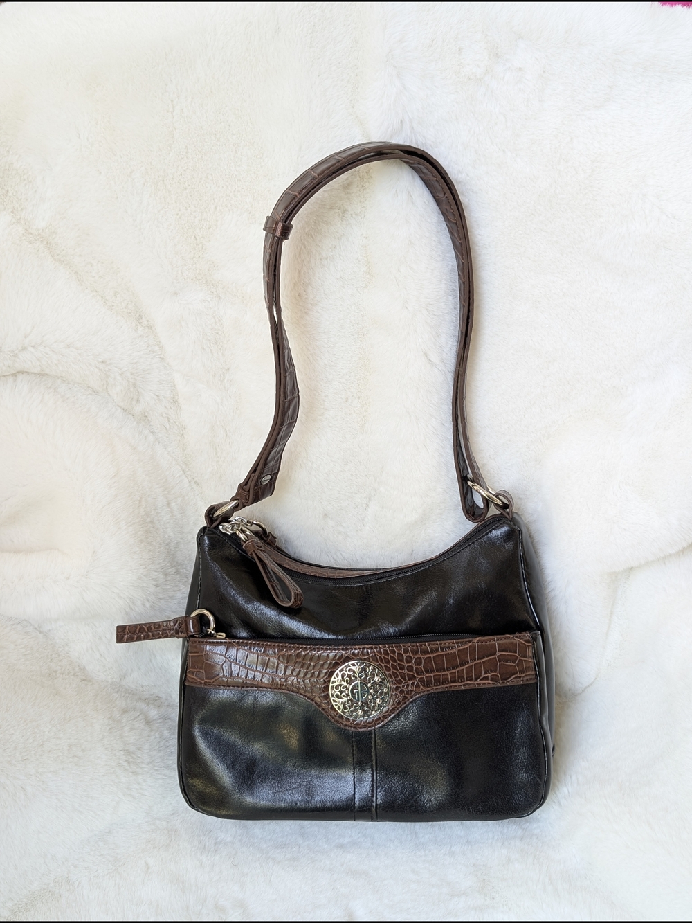 Leather Shoulder Bag in Black and Brown